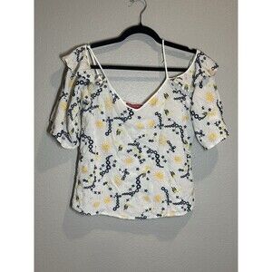Saks Fifth Avenue Floral Embroidered Off Shoulder Fairy Resort Top Size Medium